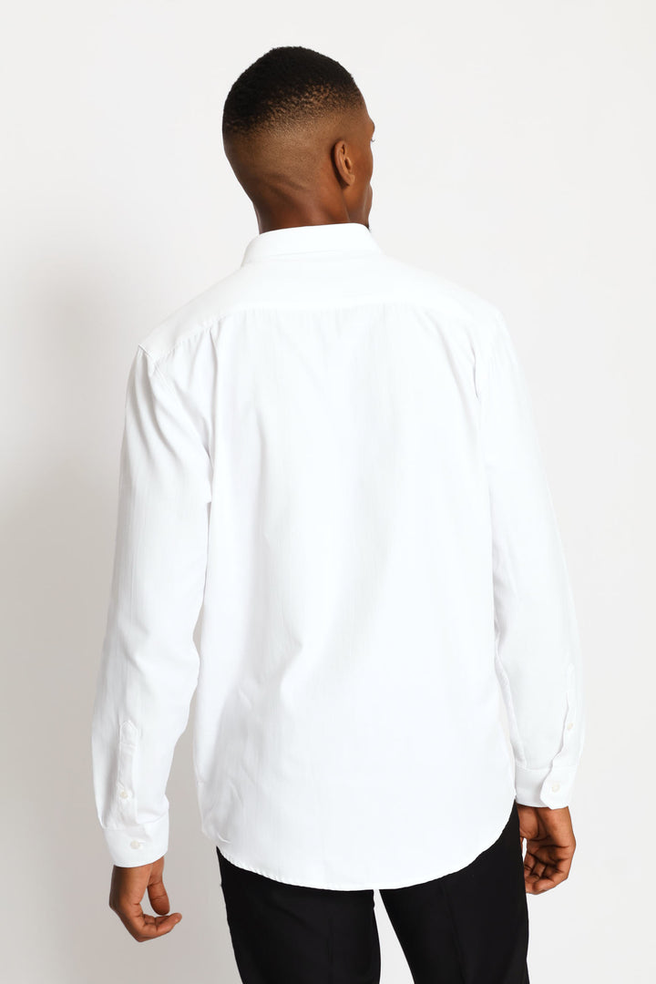 Regular Long Sleeve Tonal Textured Shirt - White