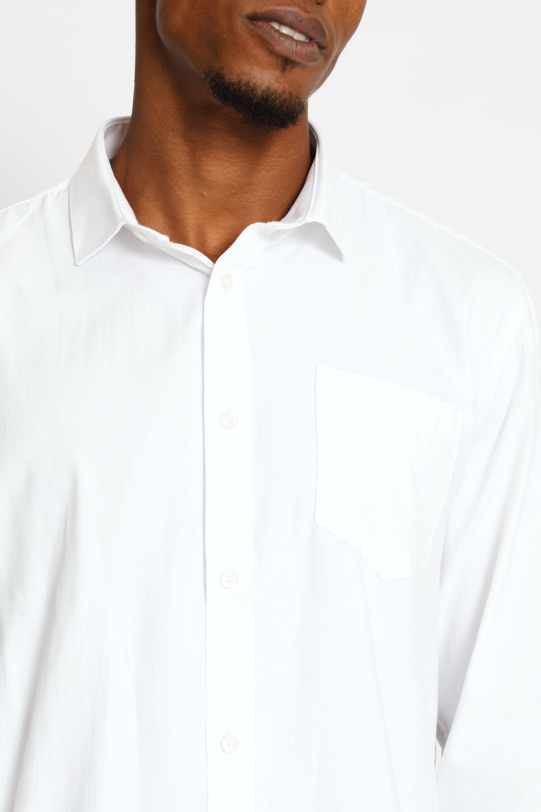 Regular Long Sleeve Tonal Textured Shirt - White