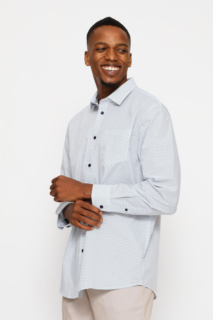 Regular Triangle & Spot Printed Shirt - White/Blue