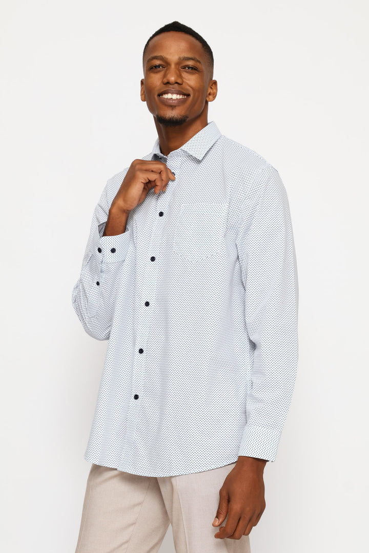 Regular Triangle & Spot Printed Shirt - White/Blue