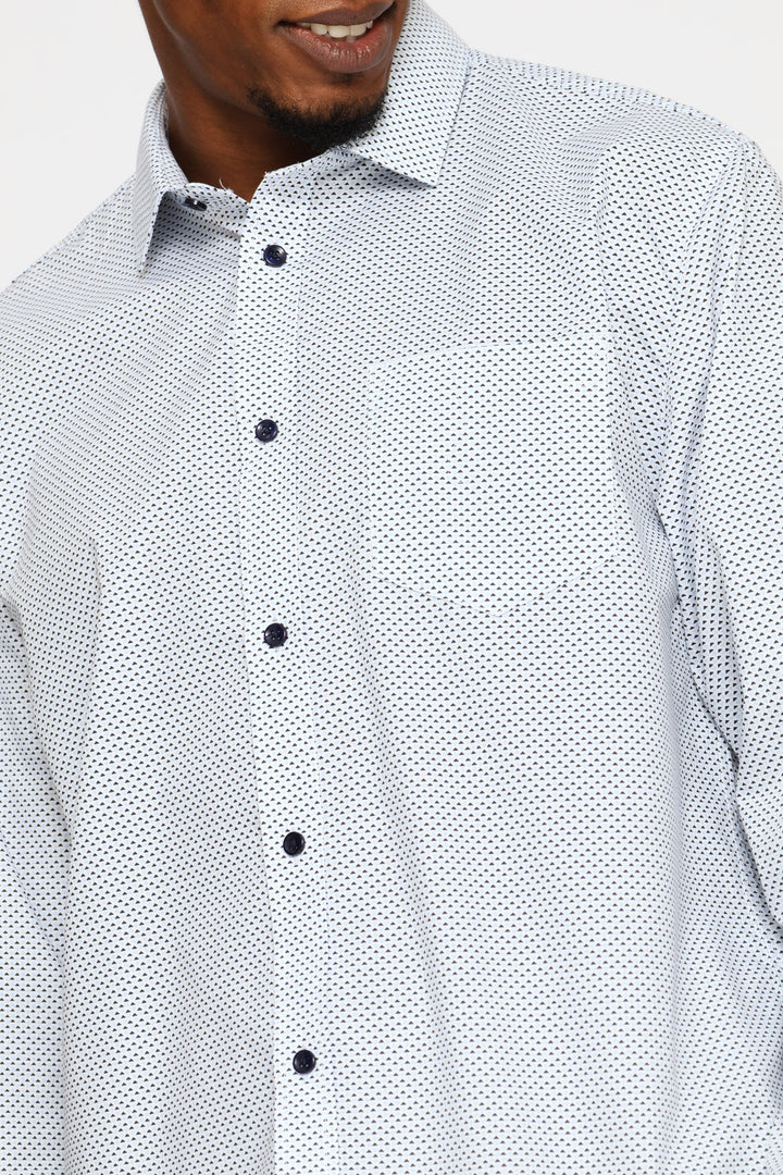 Regular Triangle & Spot Printed Shirt - White/Blue