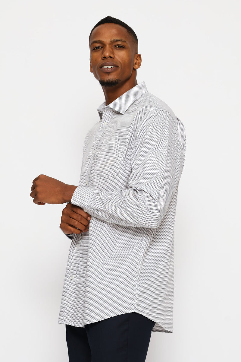 Regular Two-Tone Diamond Spot Long Sleeve Shirt - Navy/Brown