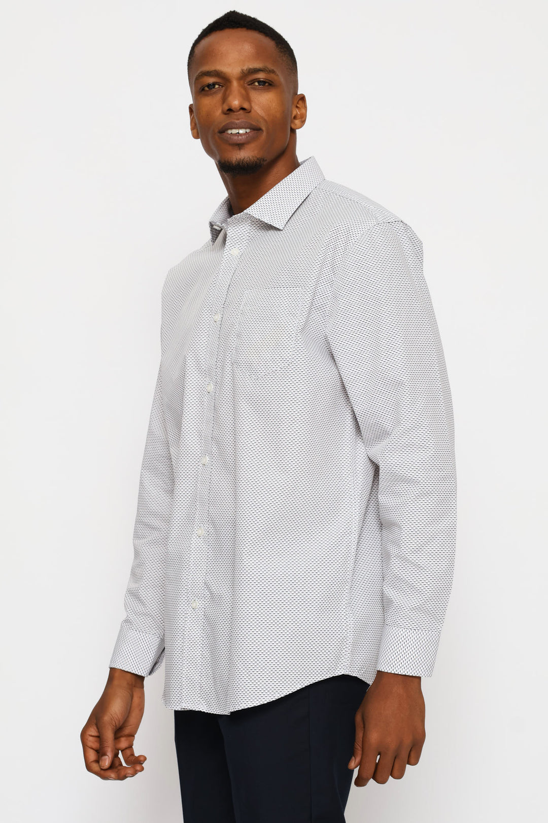 Regular Two-Tone Diamond Spot Long Sleeve Shirt - Navy/Brown