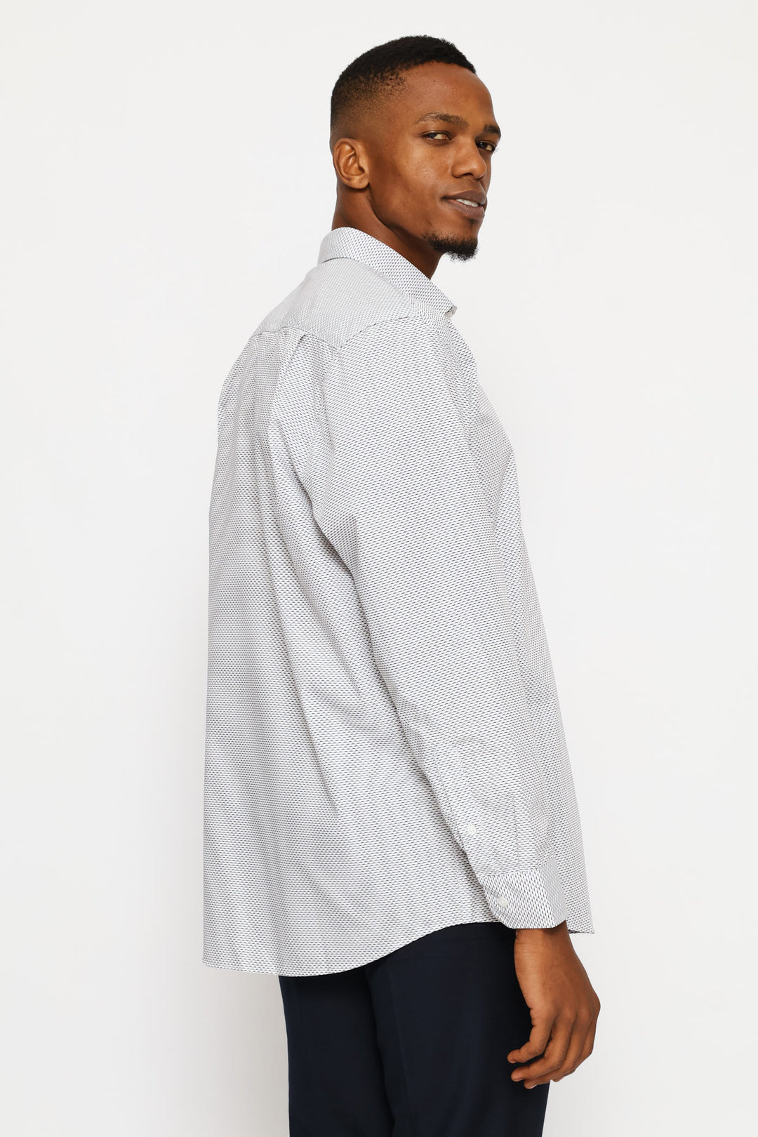 Regular Two-Tone Diamond Spot Long Sleeve Shirt - Navy/Brown