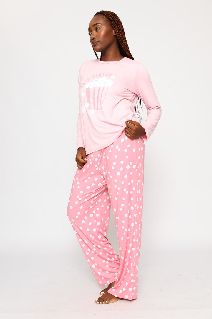 Long Sleeve Soft Touch Popcorn Top & Pant Set - Pink