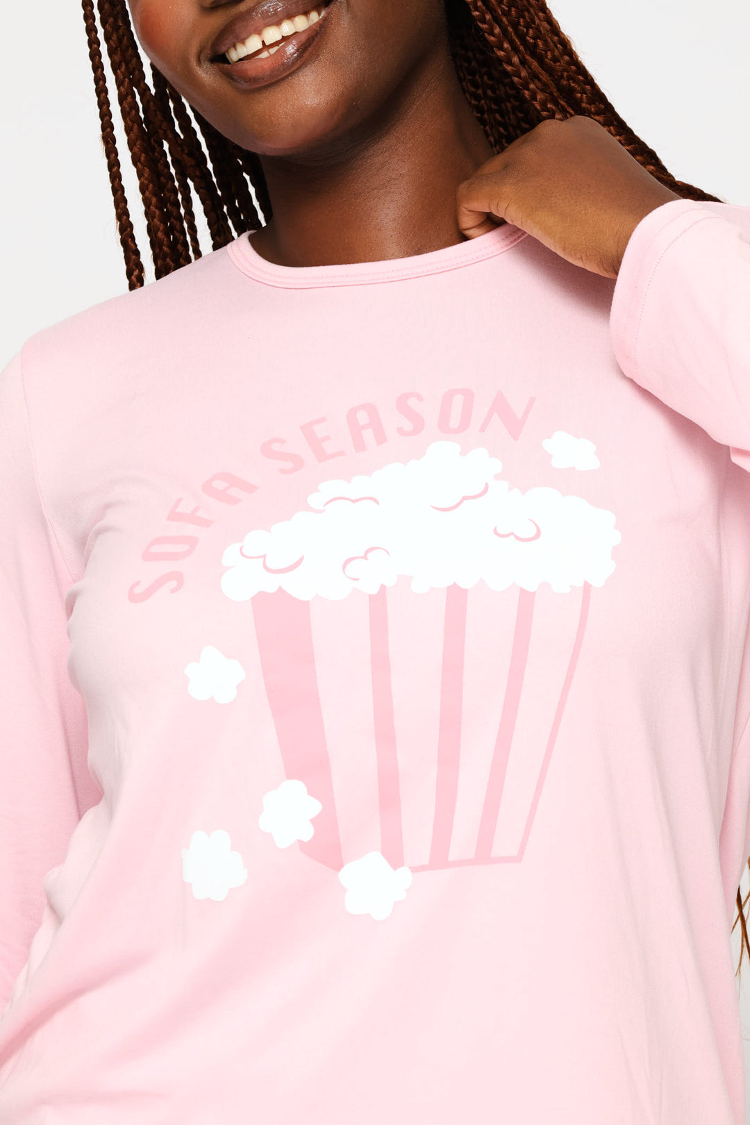 Long Sleeve Soft Touch Popcorn Top & Pant Set - Pink
