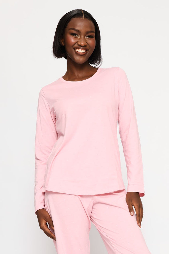 Long Sleeve Spot Knit Tee - Pink