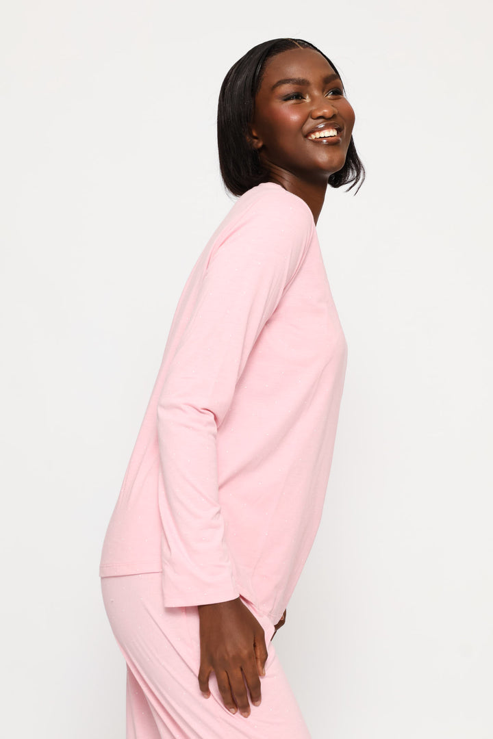 Long Sleeve Spot Knit Tee - Pink