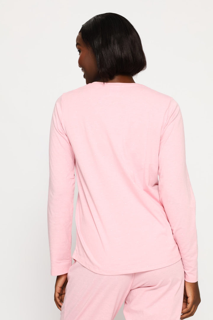 Long Sleeve Spot Knit Tee - Pink