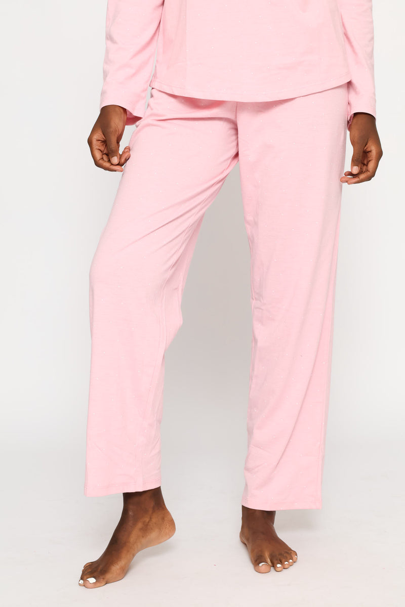 Spot Knit Straight Leg Pant - Pink