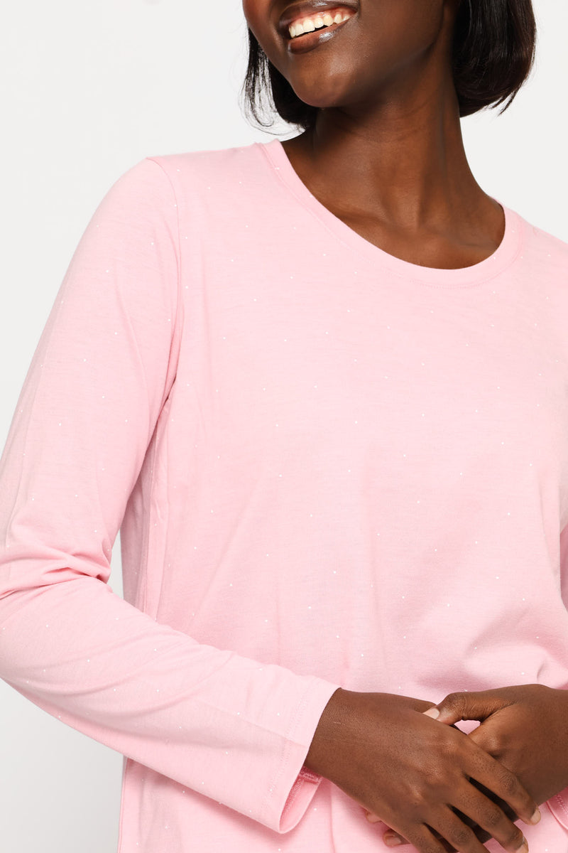 Long Sleeve Spot Knit Tee - Pink