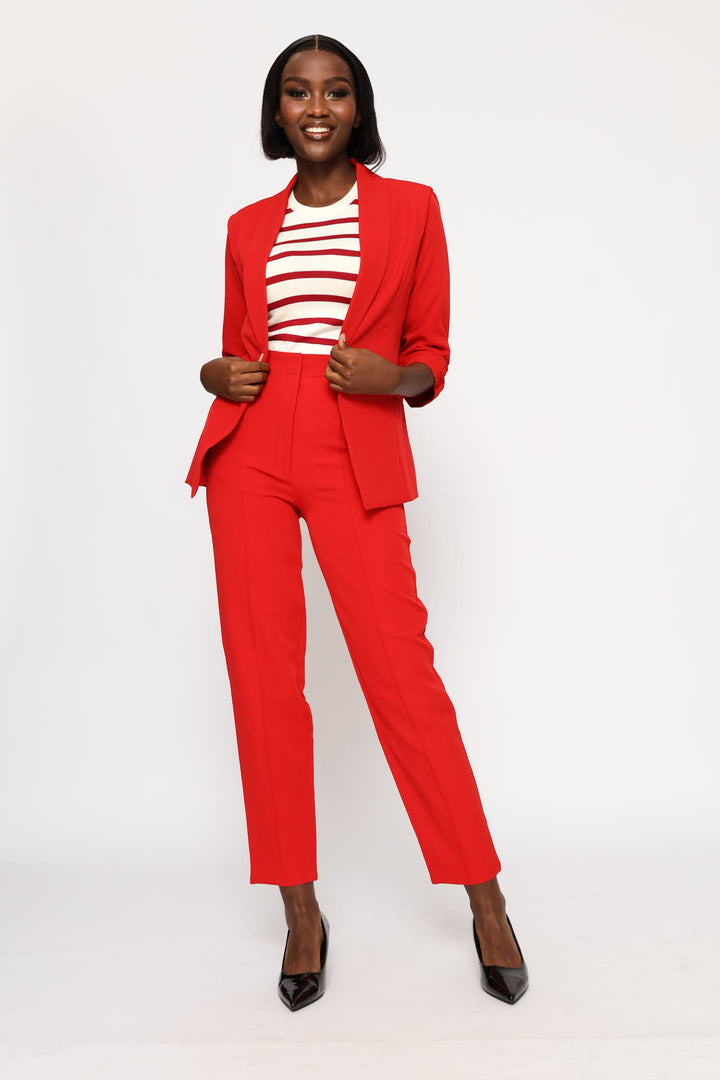 Gauged Sleeve Blazer - Red