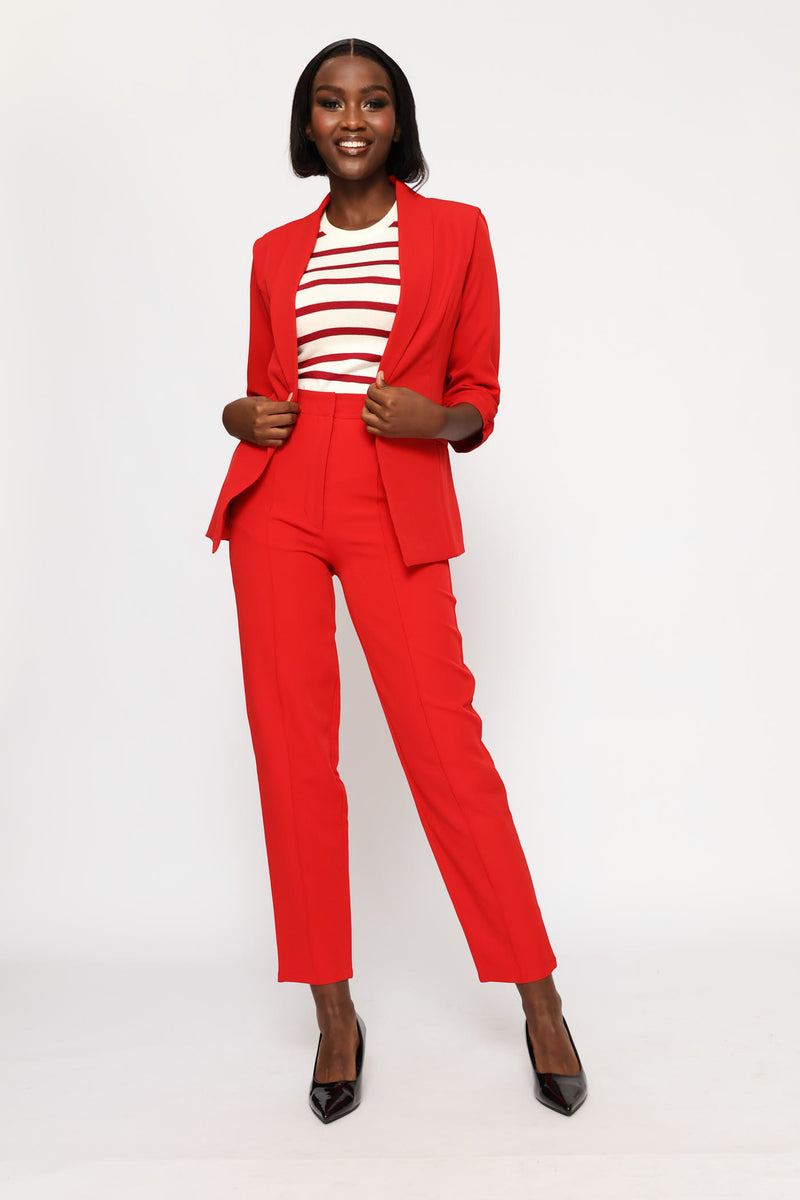 Gauged Sleeve Blazer - Red