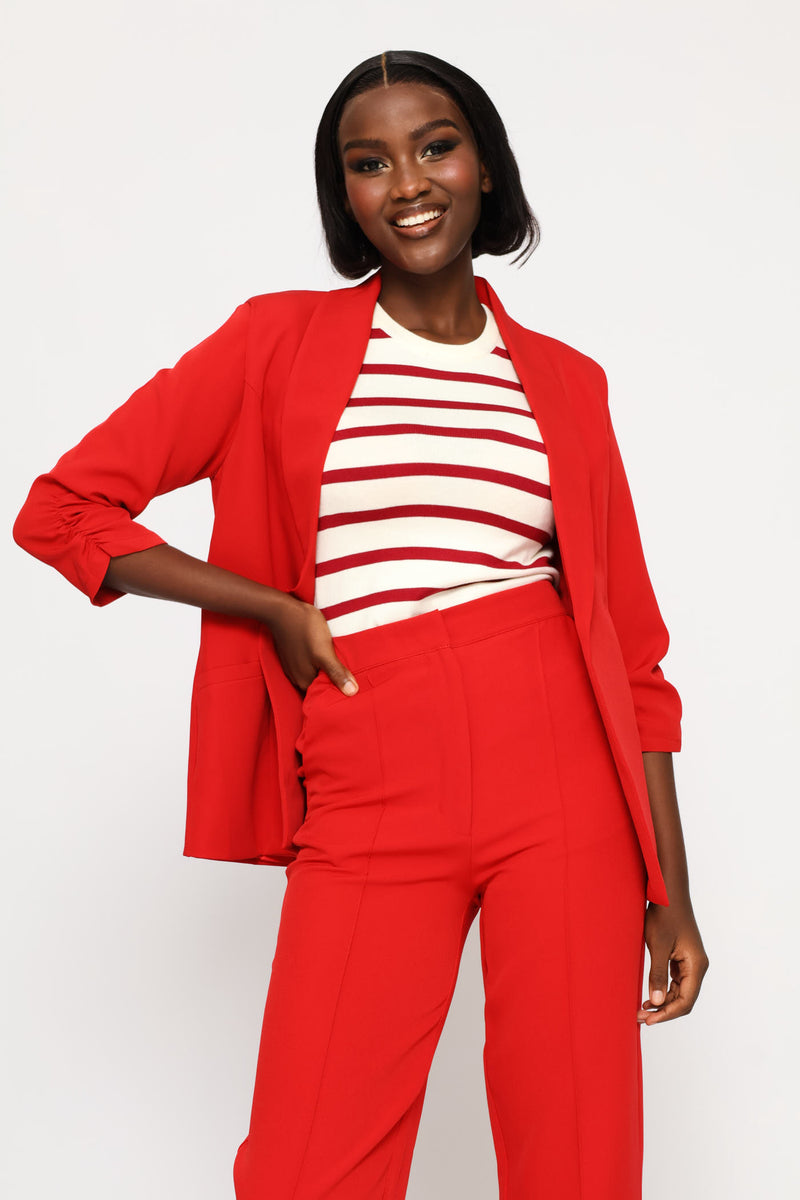 Gauged Sleeve Blazer - Red
