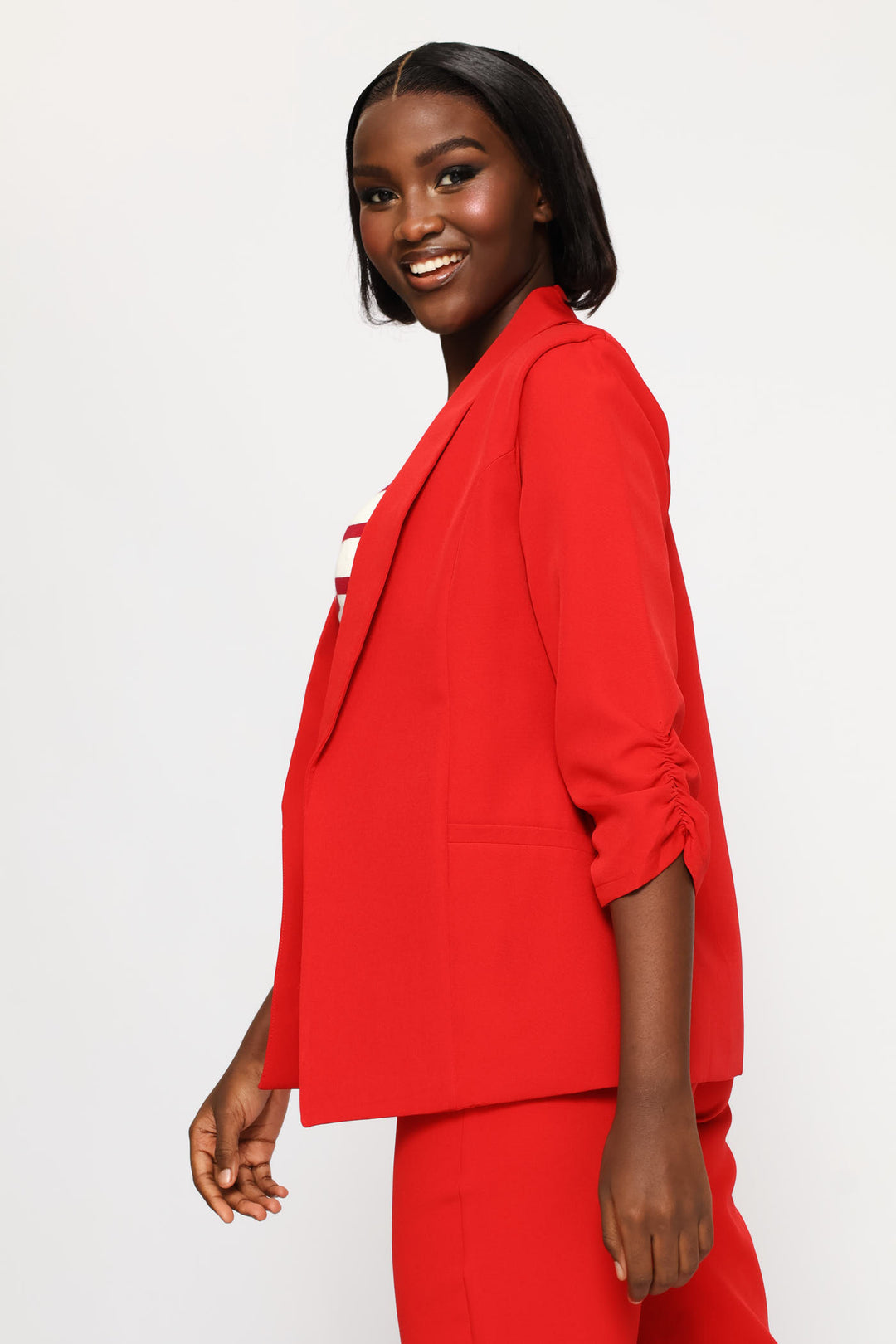 Gauged Sleeve Blazer - Red