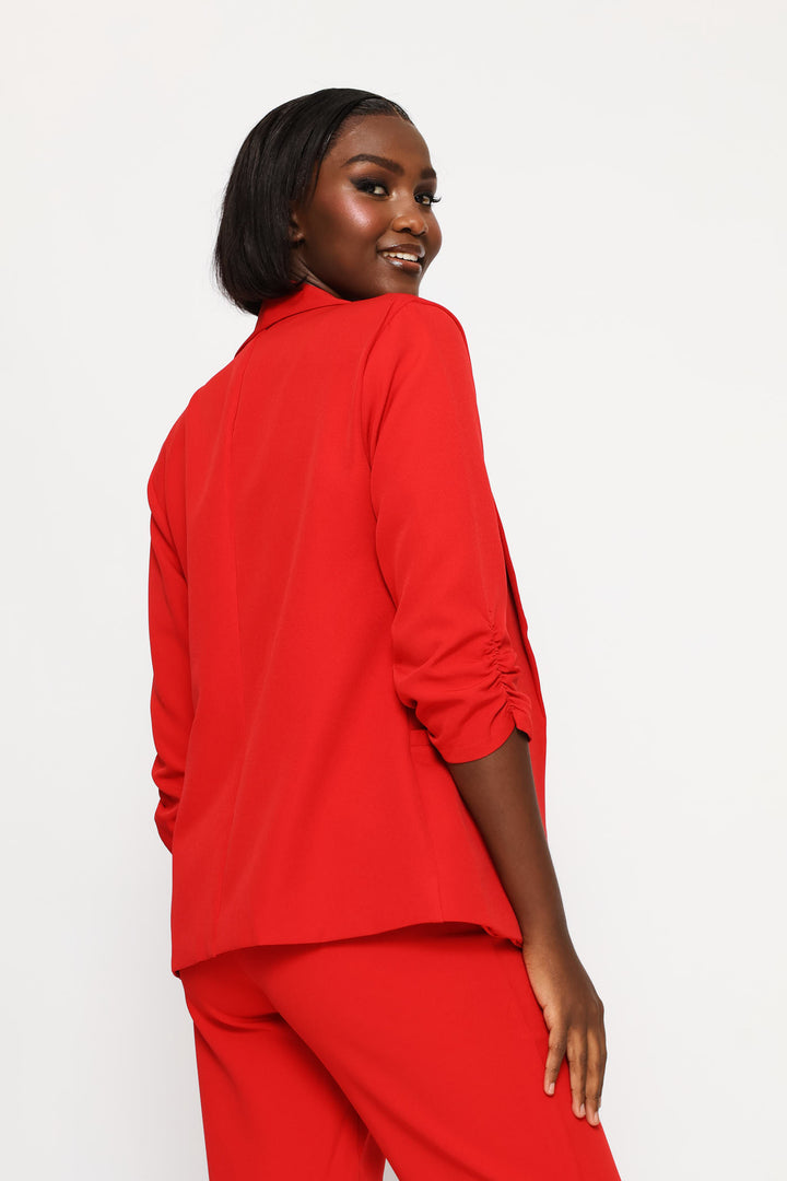 Gauged Sleeve Blazer - Red