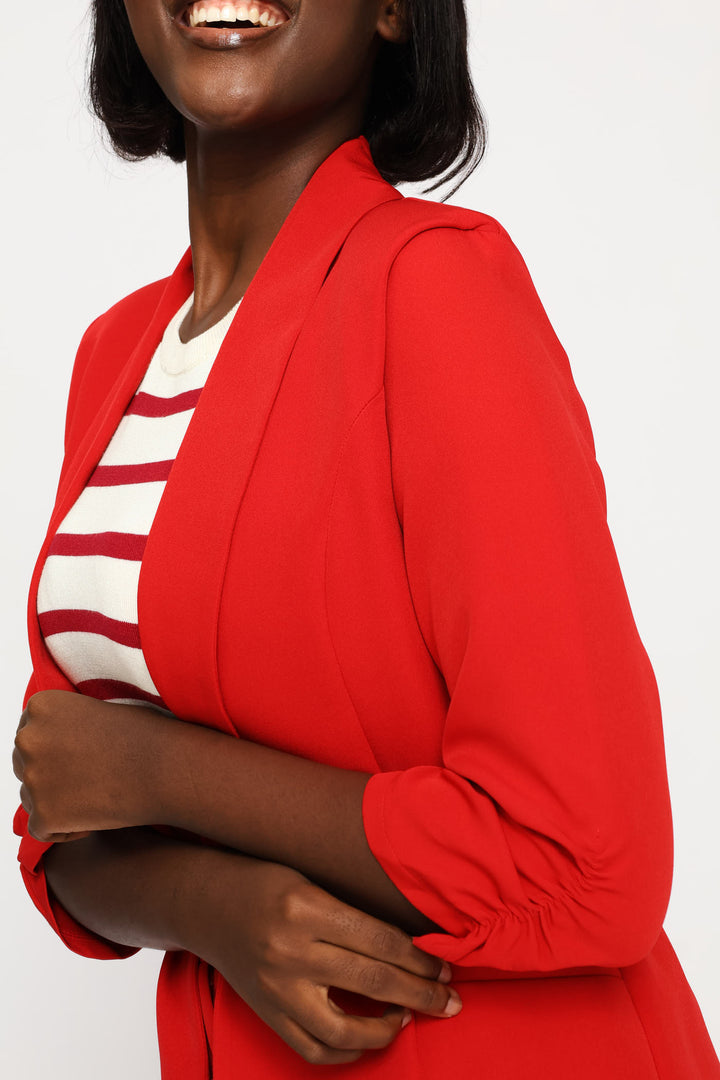 Gauged Sleeve Blazer - Red