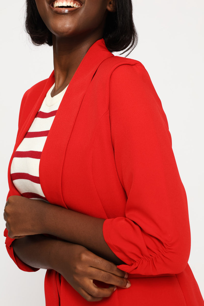 Gauged Sleeve Blazer - Red