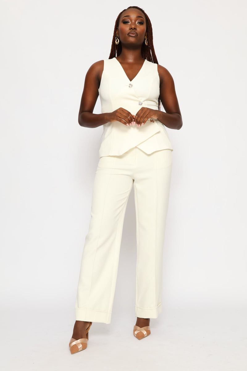 Asymmetrical Crepe Waistcoat - Cream