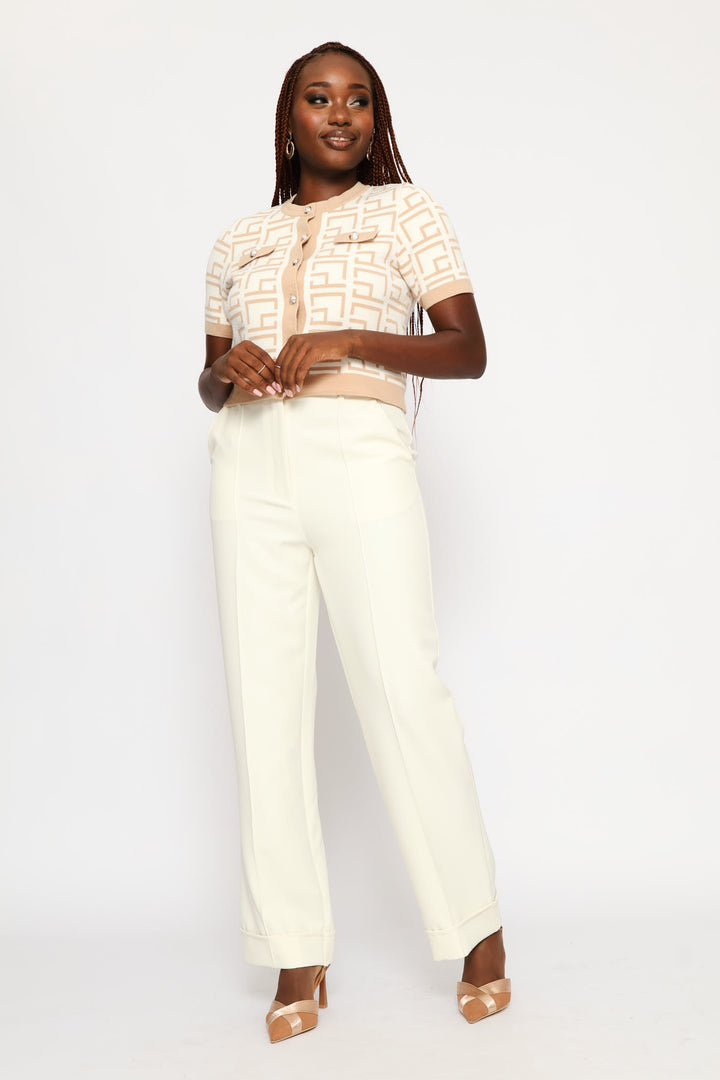 Geo Contrast Cardigan - Cream