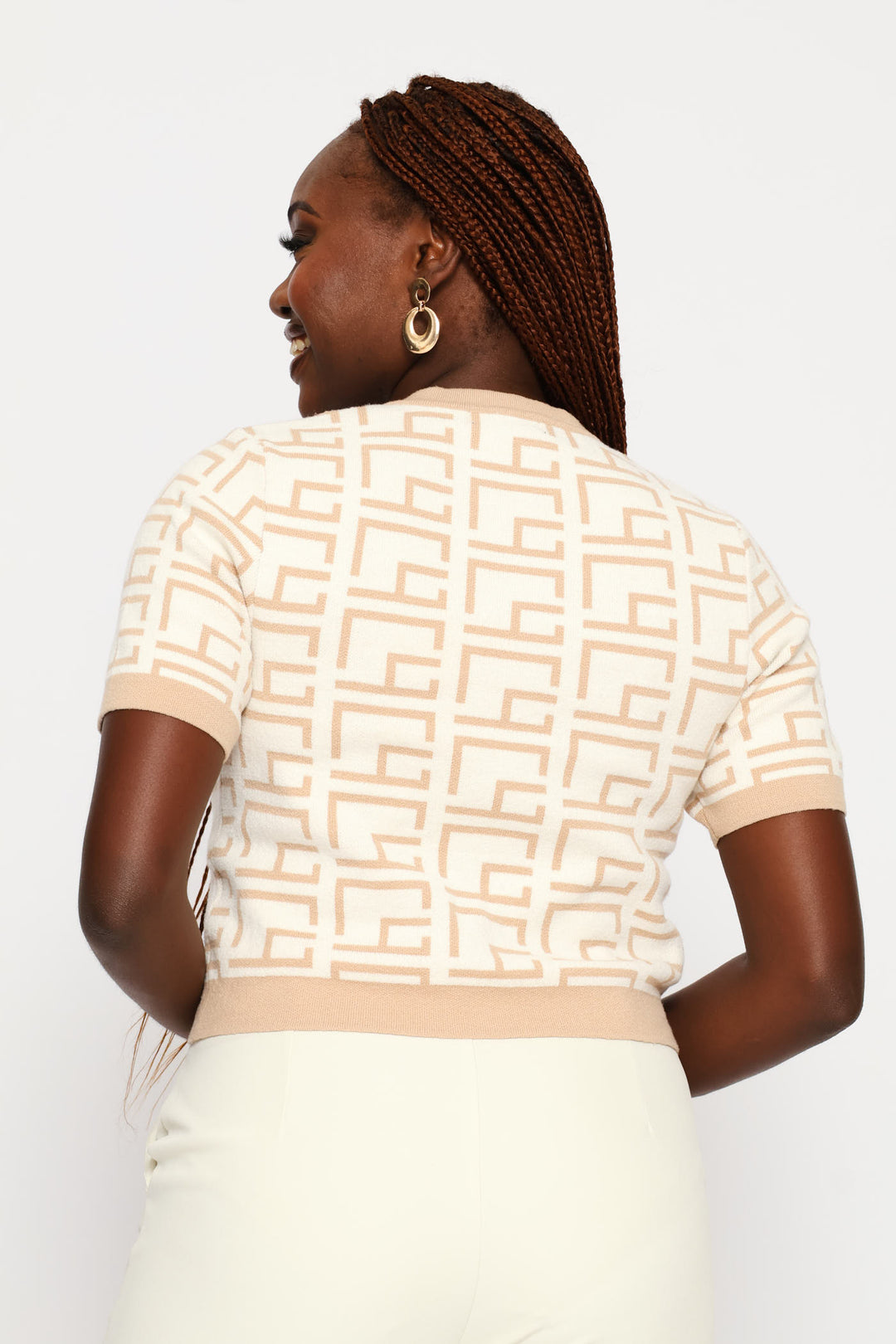 Geo Contrast Cardigan - Cream