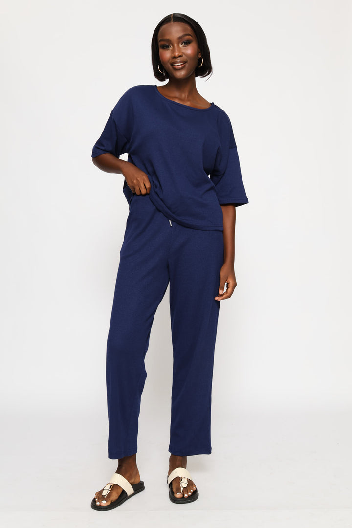 Pull On Tapered Leg Waffle Pant - Navy