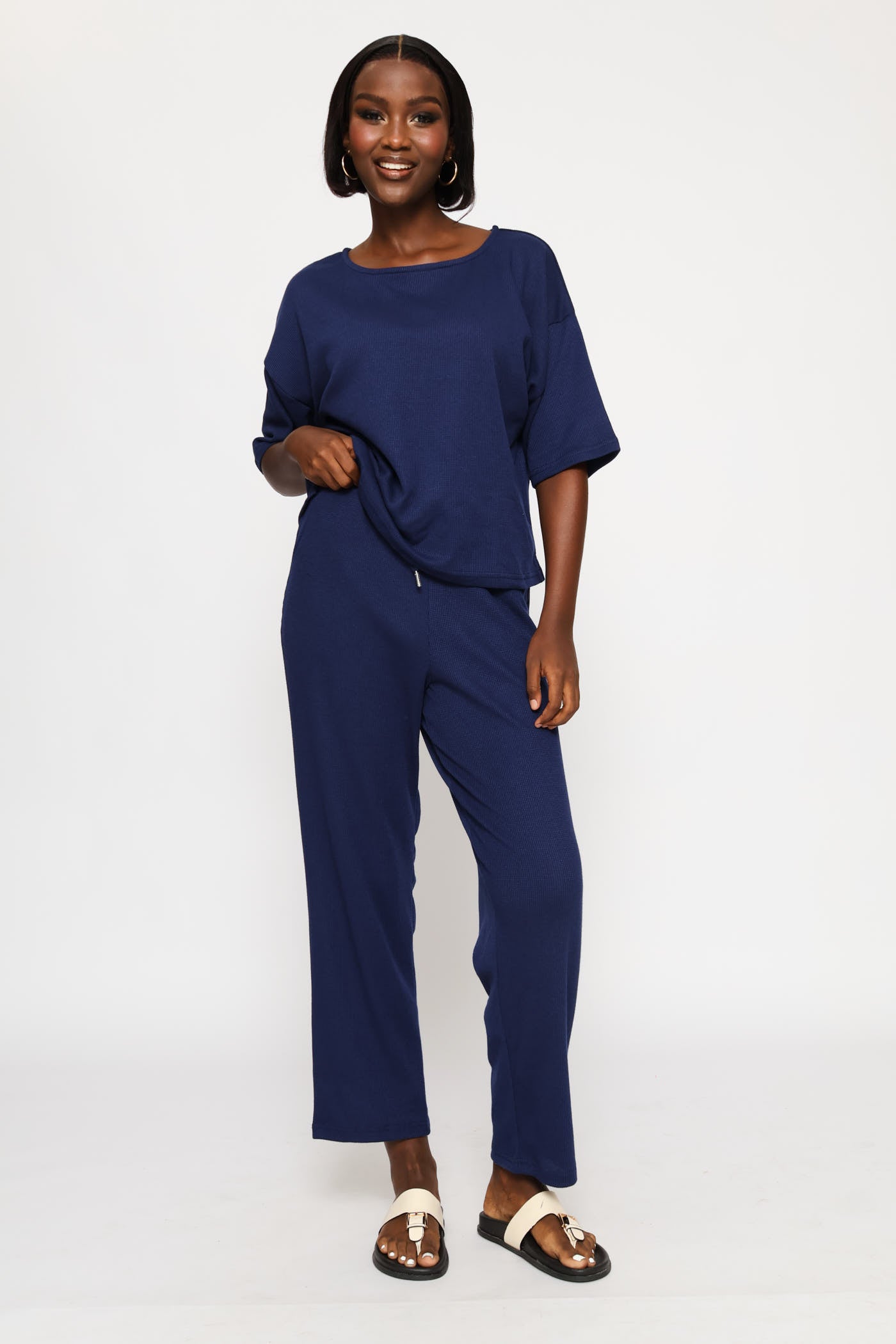 Ladies 3/4 Sleeve Dolman Waffle Top - Navy – Edgars