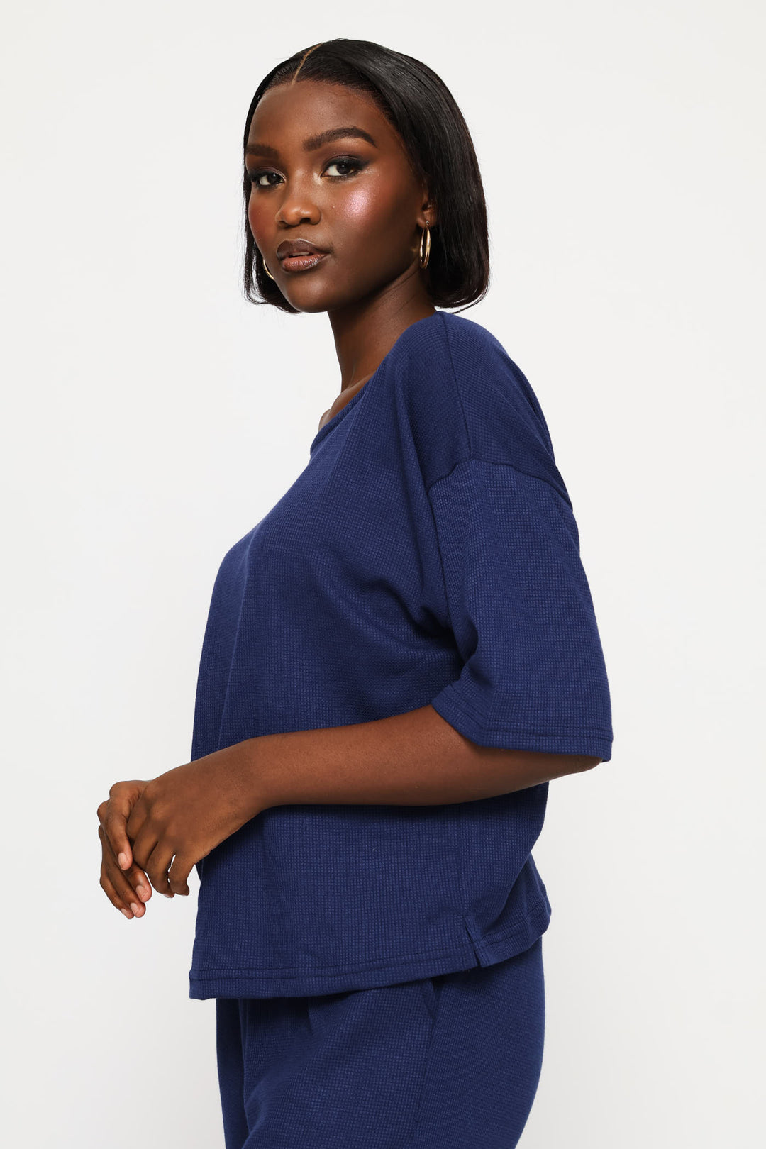 3/4 Sleeve Dolman Waffle Top - Navy
