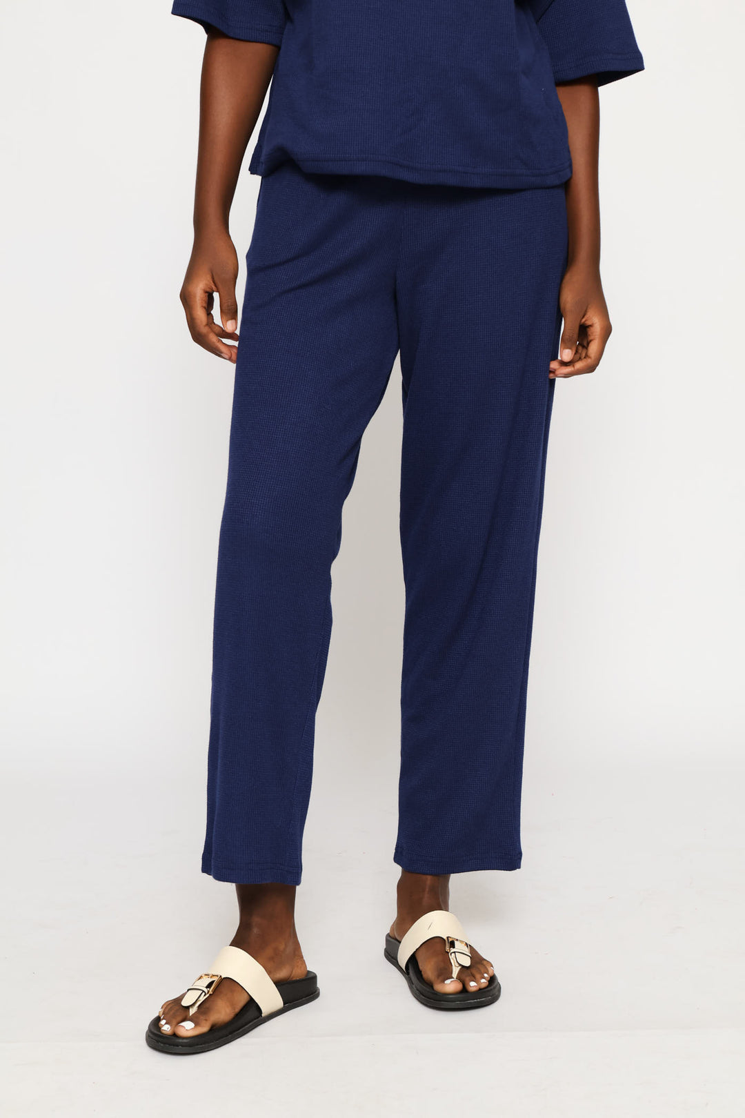 Pull On Tapered Leg Waffle Pant - Navy