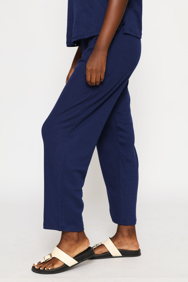 Pull On Tapered Leg Waffle Pant - Navy