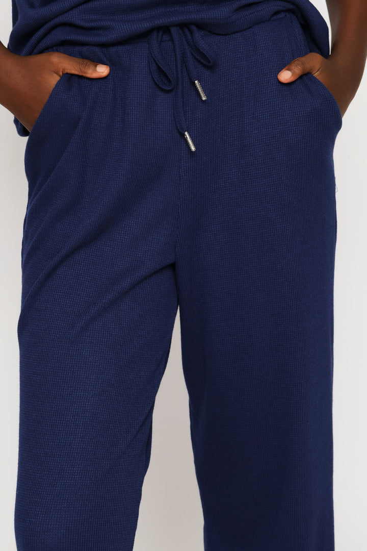 Pull On Tapered Leg Waffle Pant - Navy