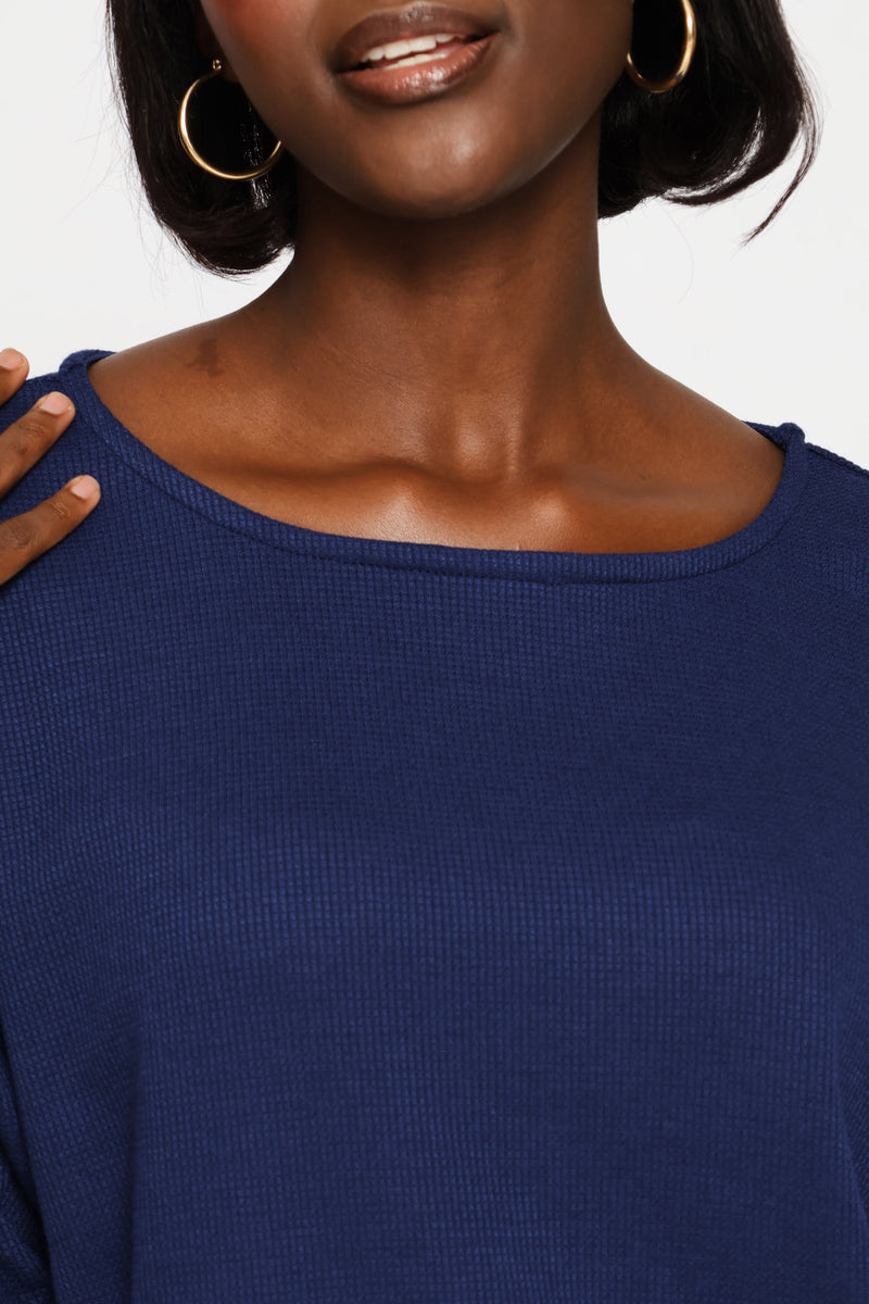 3/4 Sleeve Dolman Waffle Top - Navy