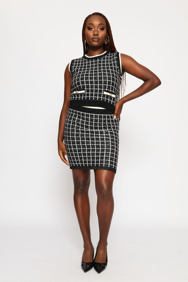 Preppy Boucle Skirt - Black/Cream