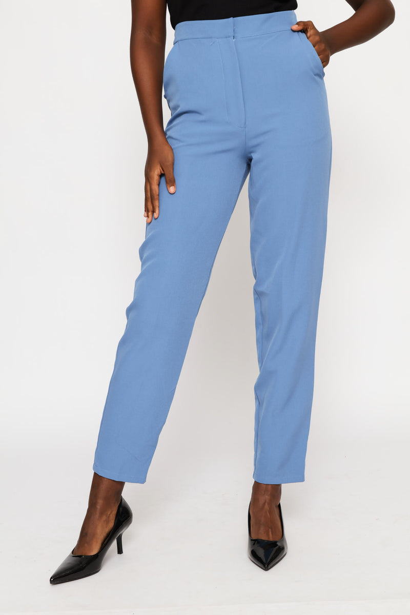 Concealed Button Tapered Leg Pant - Blue