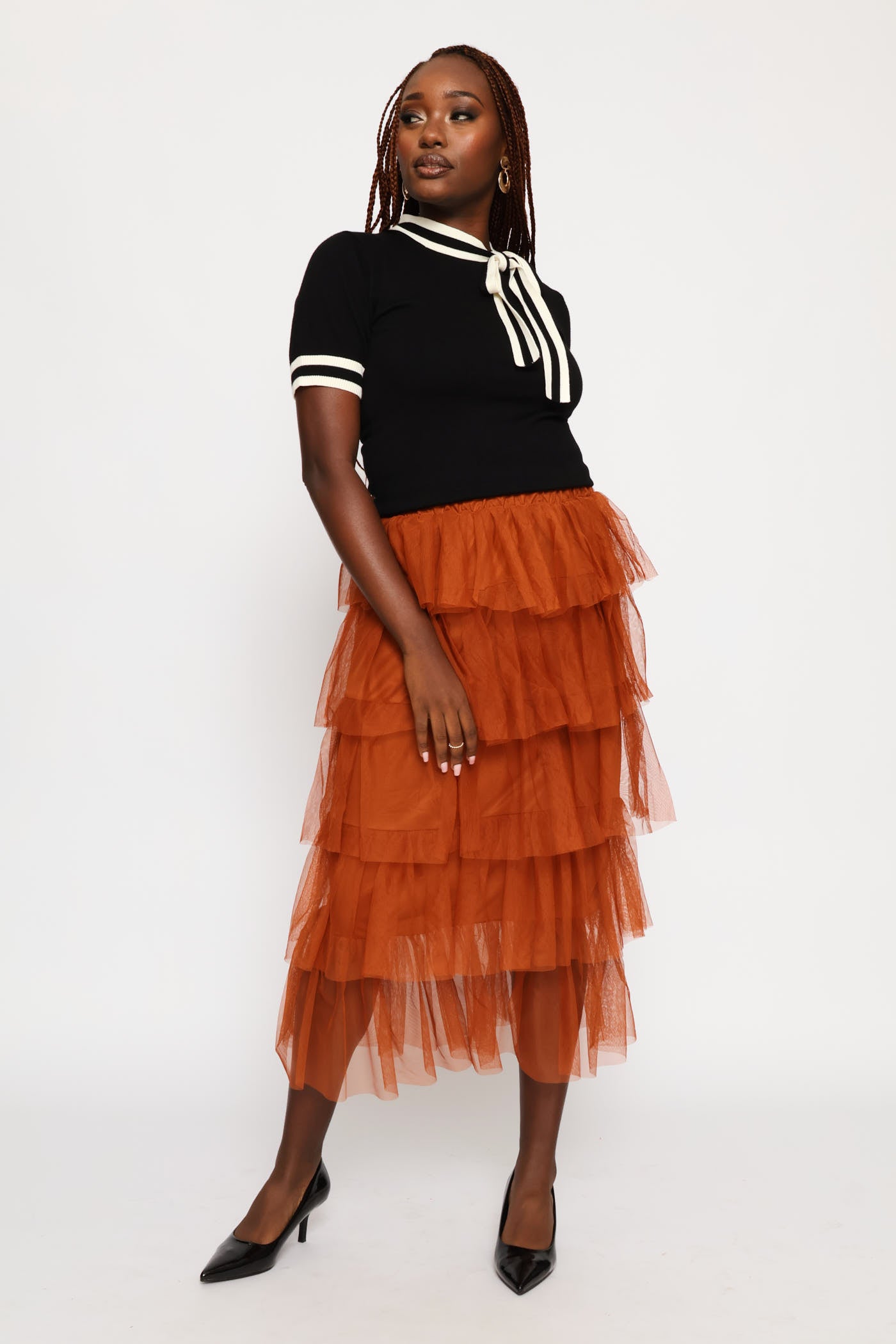 Ladies Rara Tiered Midi Skirt - Rust – Edgars