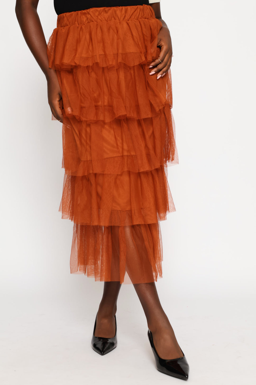 Rara Tiered Midi Skirt - Rust