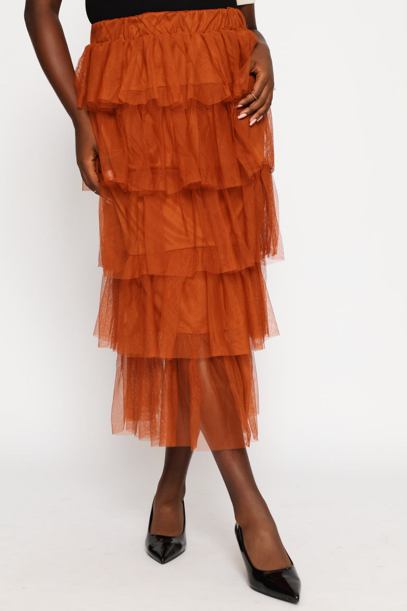 Rara Tiered Midi Skirt - Rust