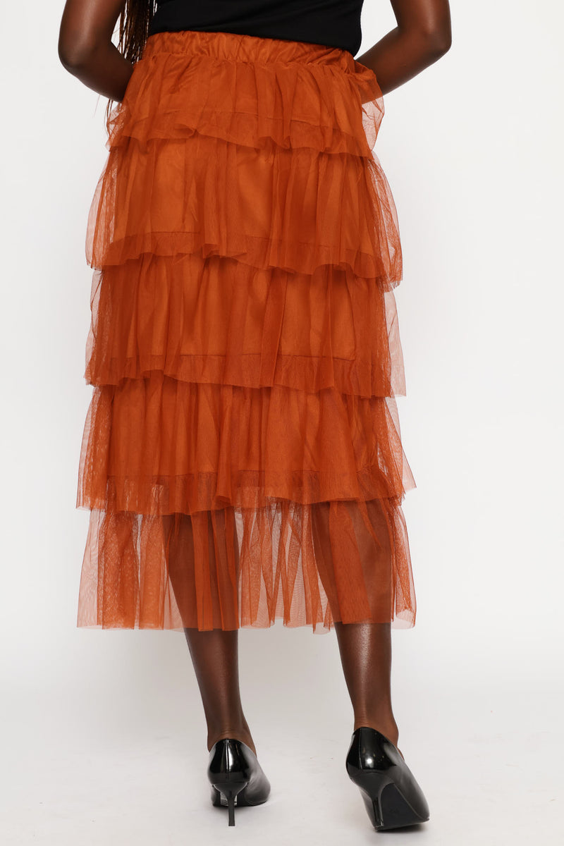 Rara Tiered Midi Skirt - Rust
