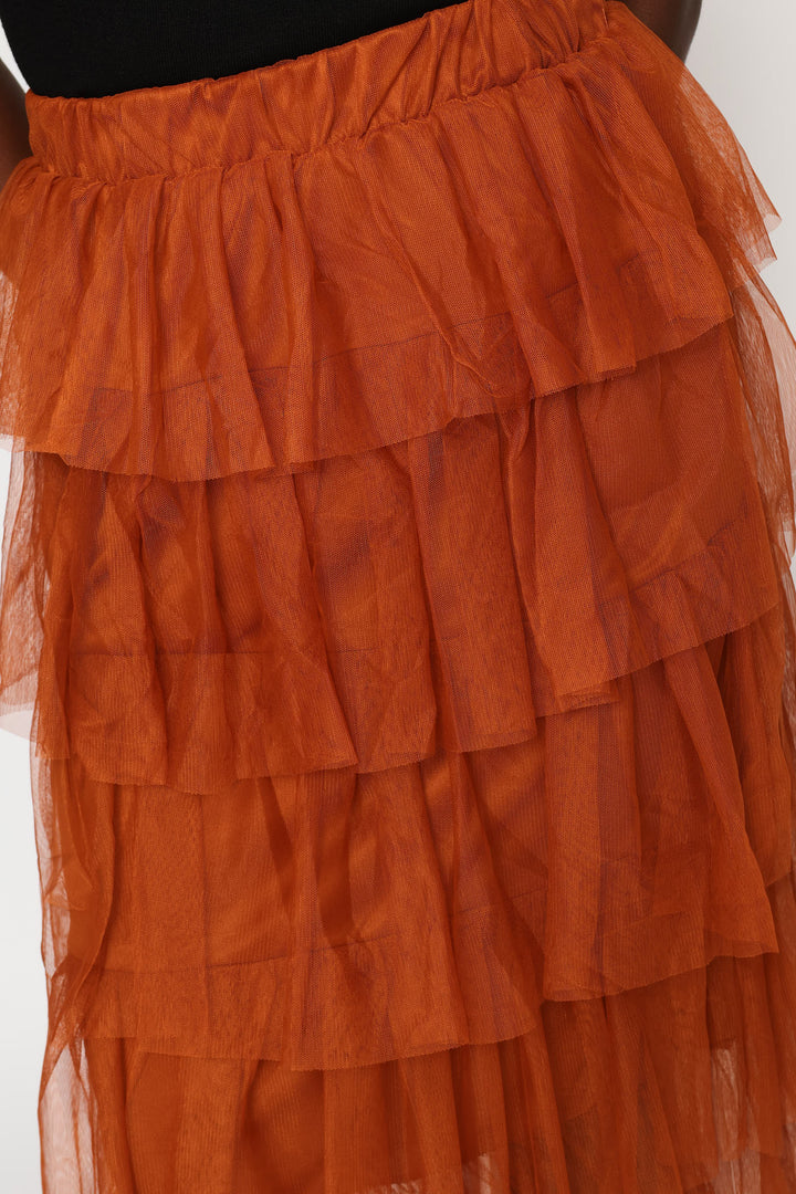 Rara Tiered Midi Skirt - Rust