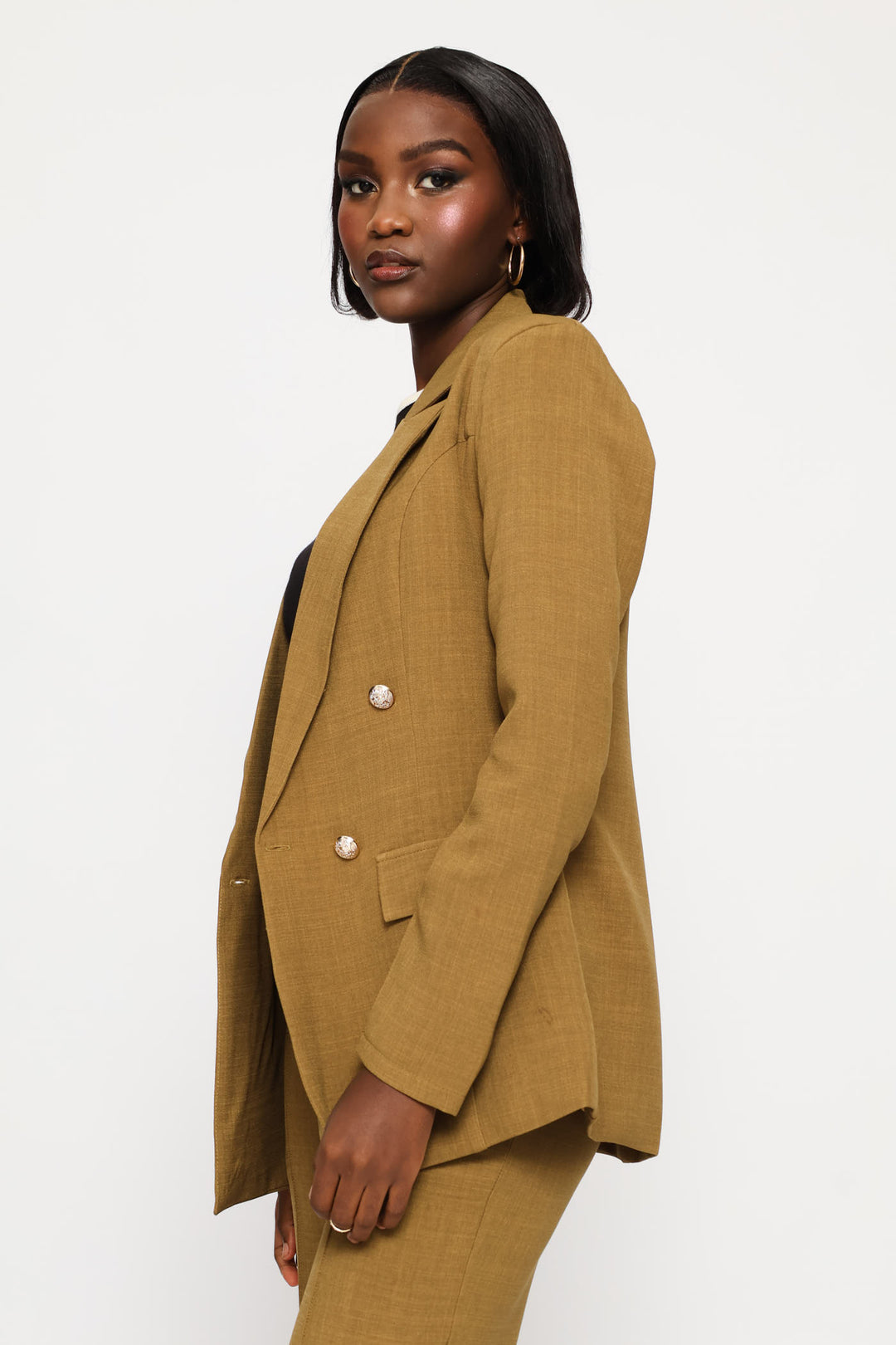 Double Breasted Linen Blend Blazer - Natural