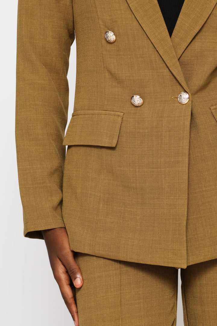 Double Breasted Linen Blend Blazer - Natural