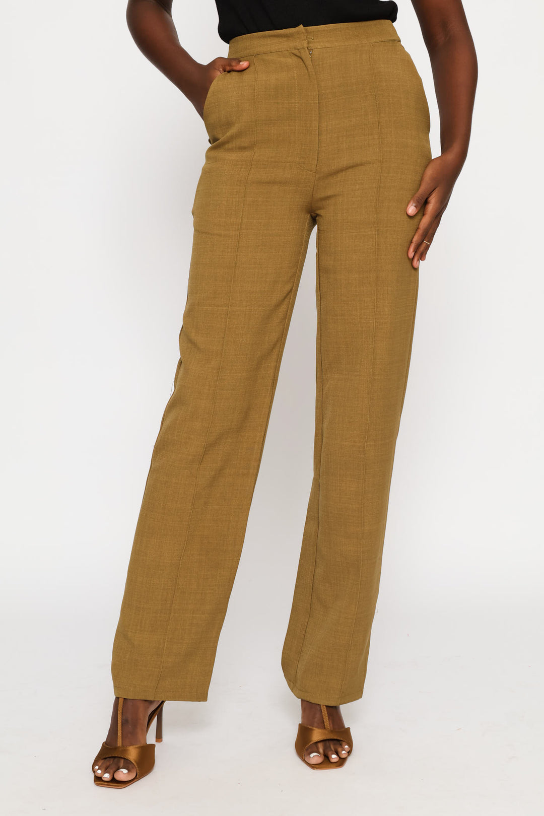 Pin Tuck Linen Blend Straight Leg Pant - Natural