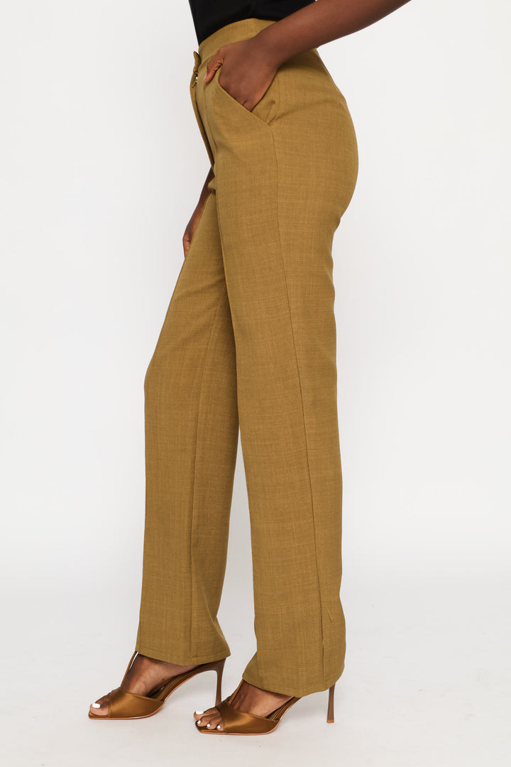 Pin Tuck Linen Blend Straight Leg Pant - Natural