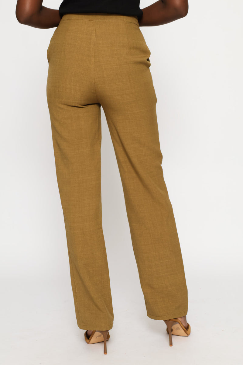 Pin Tuck Linen Blend Straight Leg Pant - Natural