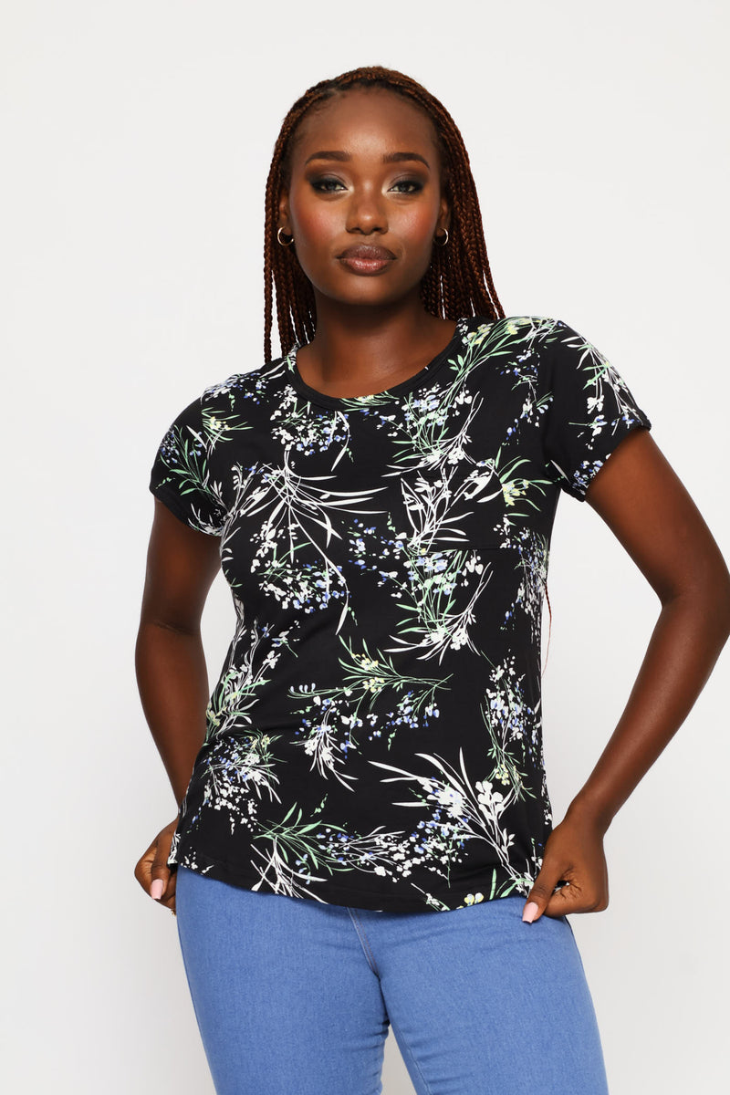 Short Sleeve Printed Pocket Tee - Black