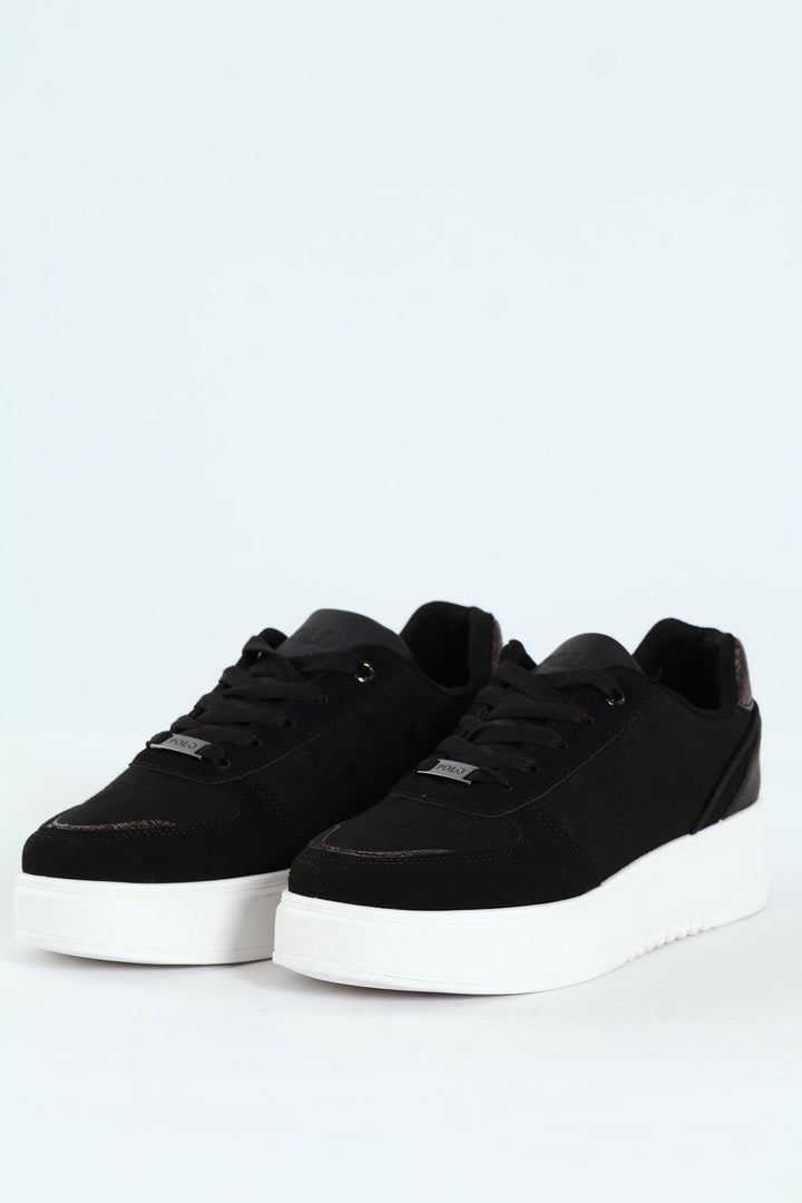 Jacquard Platform Lace Up Sneaker - Black/White