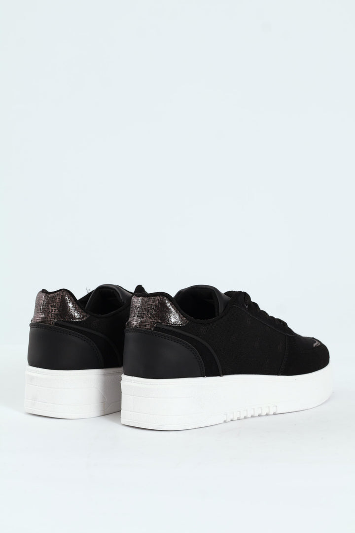 Jacquard Platform Lace Up Sneaker - Black/White