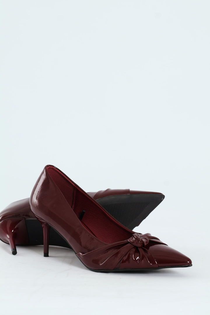 Pointy Twisted Fabric Court Heel - Burgundy