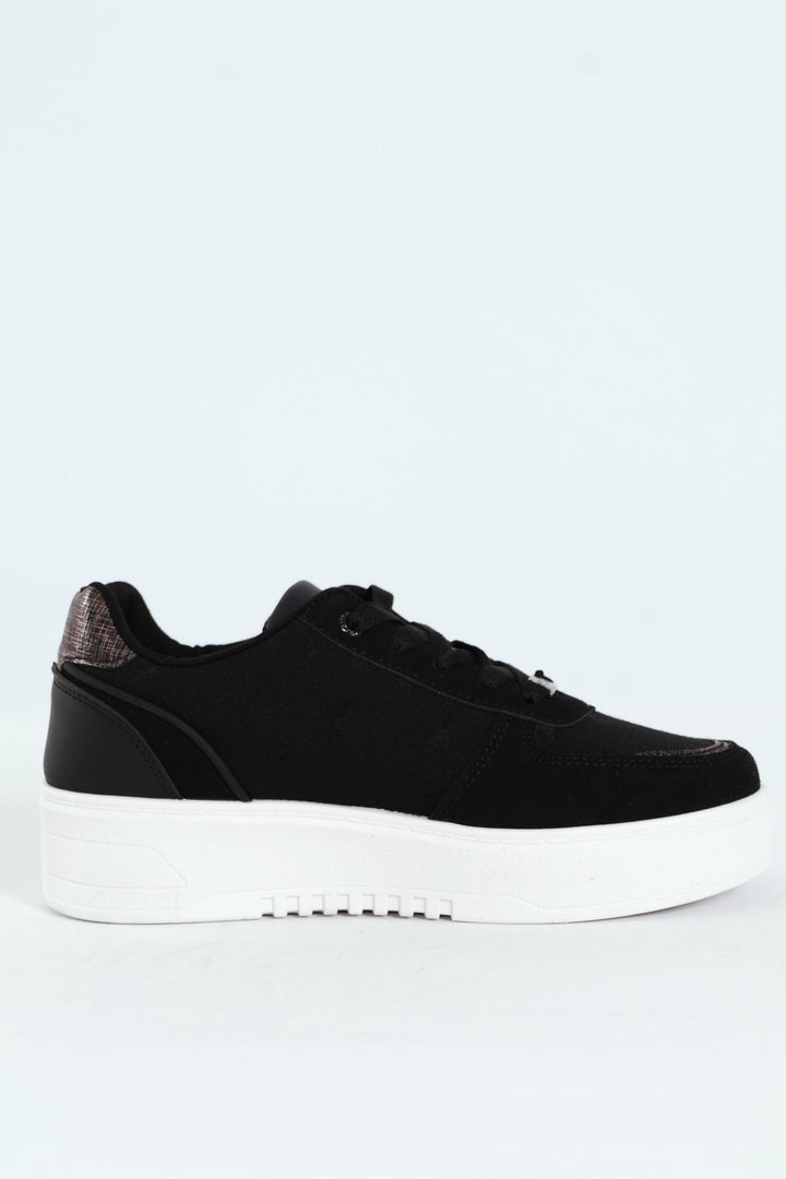 Jacquard Platform Lace Up Sneaker - Black/White