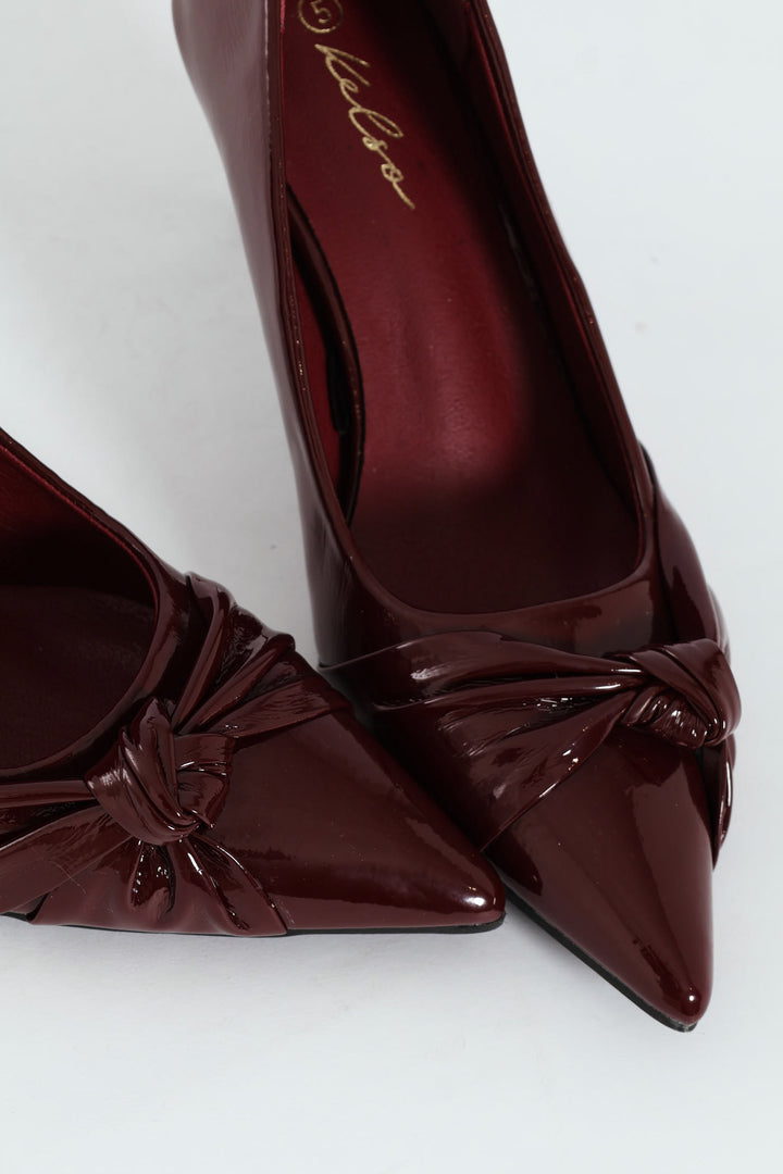 Pointy Twisted Fabric Court Heel - Burgundy